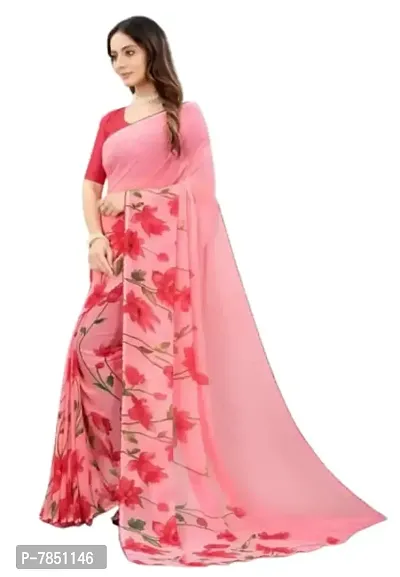 Ghan sals Women's Trendy Georgette Saree with Unstiched Blouse Piece (HEENA RED(NEW)