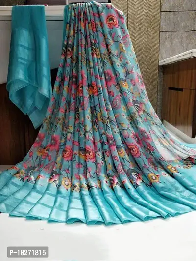 Trendy Women Printed Satin Saree With unstitched Blouse Piece-thumb0
