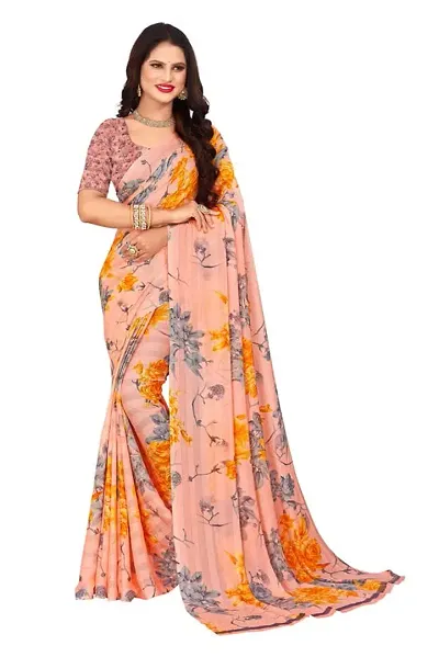 Ghan Sals Women's Printed Georgette Saree With Unstiched Blouse Piece