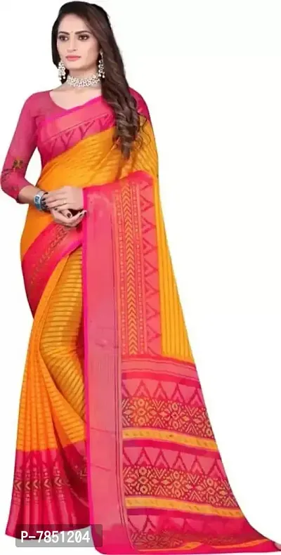 Ghan sals women's Trendy chiffon saree with unstiched Blouse Piece (sonika Yellow)