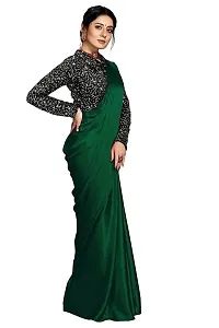 Ghan Sals Womens Trendy Satin Silk Saree With Unstiched Blouse Piece (Khichdi Dark Green NEW)-thumb4