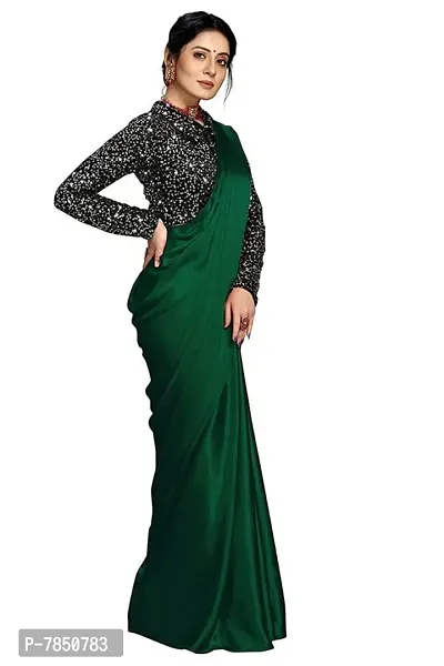 Ghan Sals Womens Trendy Satin Silk Saree With Unstiched Blouse Piece (Khichdi Dark Green NEW)-thumb5
