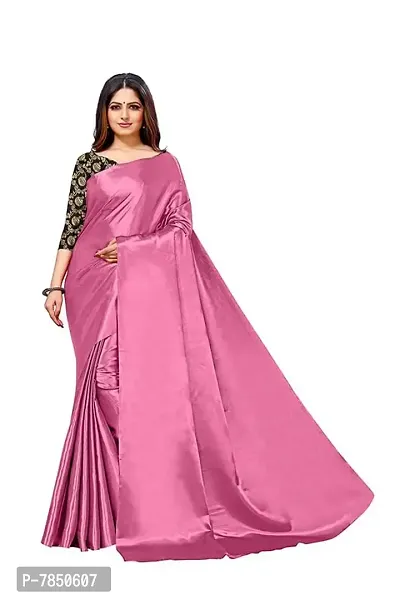 Ghan Sals Womens Trendy Satin Silk Saree With Unstiched Blouse Piece (MATKA PINK(New))