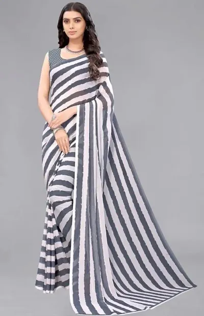 Fashionable Striped Printed Georgette Saree with Blouse Piece.