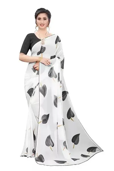 Ghan sals Women's Trendy Georgette Saree with Unstiched Blouse Piece (HEART-01)