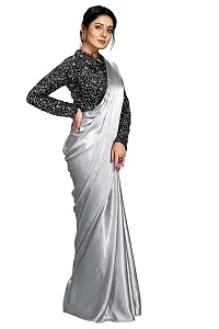 Ghan Sals Womens Trendy Satin Silk Saree With Unstiched Blouse Piece (Khichdi Grey NEW)-thumb4