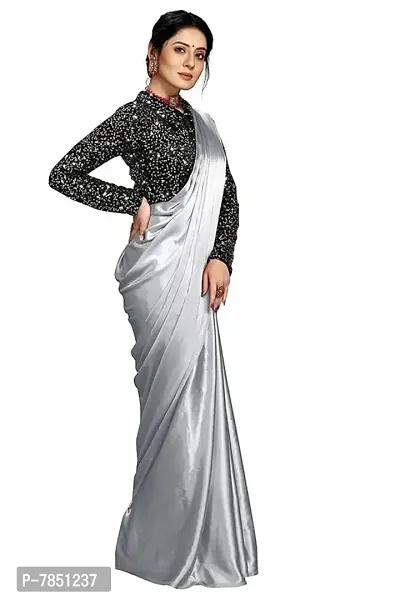 Ghan Sals Womens Trendy Satin Silk Saree With Unstiched Blouse Piece (Khichdi Grey NEW)-thumb5