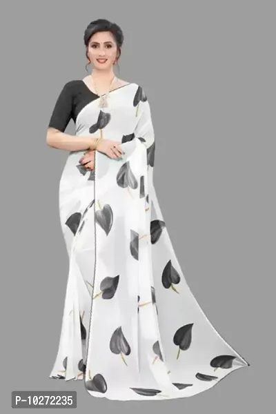 Trendy Women Printed GEORGTTE Saree With unstitched Blouse Piece-thumb0