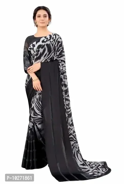 Trendy Women Printed Satin Saree With unstitched Blouse Piece