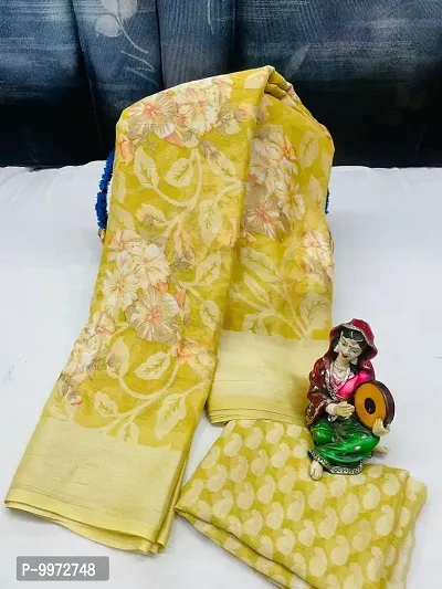 Beautiful Brasso Printed Saree With Blouse Piece For Women-thumb0