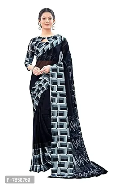 Ghan Sals Women's Georgette Printed Saree With Blouse Piece (BLACK QUEEN)