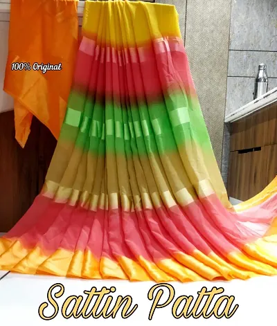 Multicolored Georgette Satin Patta Printed Sarees with Blouse piece