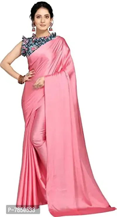 Ghan Sals Women's Satin Silk Material Printed Saree With Stiched Blouse (Shrinu Pink)