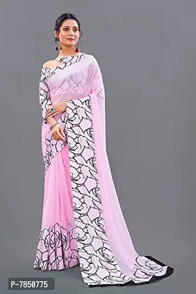 Ghan Sals Women's Georgette Printed Saree With Blouse Piece (PINKY PINK)-thumb4