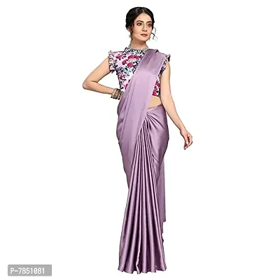 Ghan Sals Women's Satin Silk Material Printed Saree With Stiched Blouse (Shrinu Light Purple)-thumb4