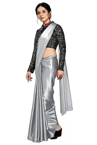 Ghan Sals Womens Trendy Satin Silk Saree With Unstiched Blouse Piece (Khichdi Grey NEW)-thumb3