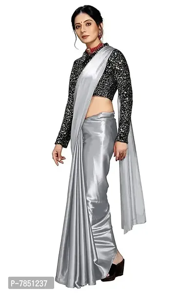 Ghan Sals Womens Trendy Satin Silk Saree With Unstiched Blouse Piece (Khichdi Grey NEW)-thumb4