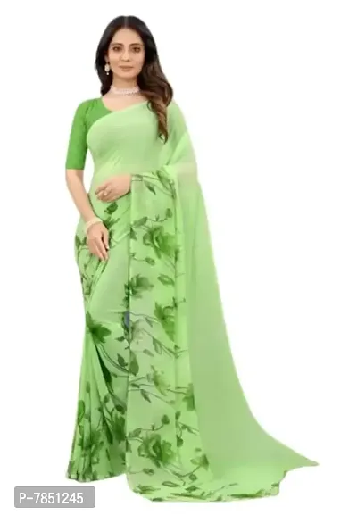 Ghan sals Women's Trendy Georgette Saree with Unstiched Blouse Piece (HEENA GREEN(NEW)-thumb0