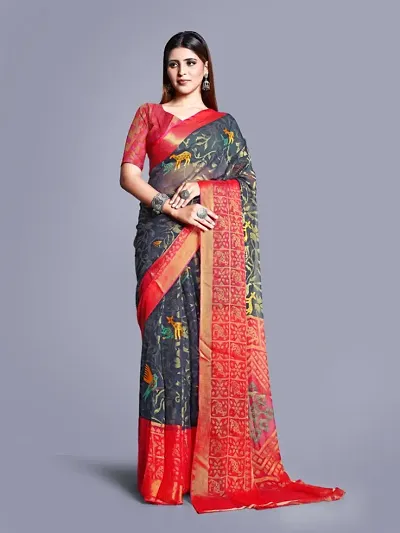 Brasso Printed Sarees With Unstitched Blouse Piece