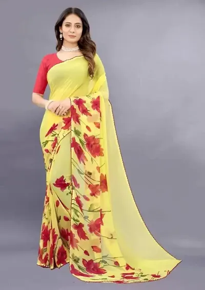 Trendy Georgette Printed Saree with Blouse piece