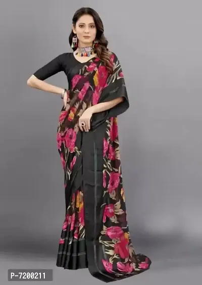 Beautiful Georgette Printed Satin Patta Border Saree With Blouse Piece For Women
