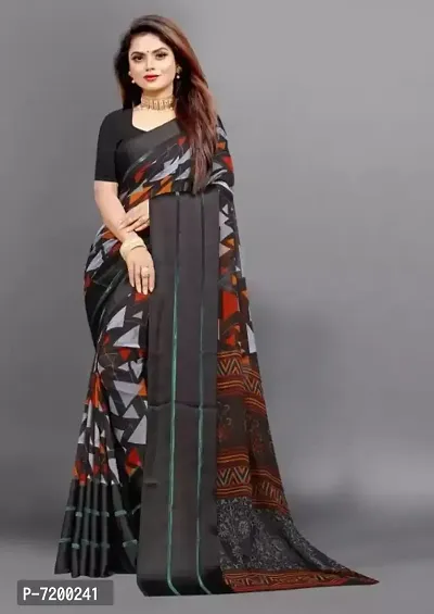 Beautiful Georgette Printed Satin Patta Border Saree With Blouse Piece For Women