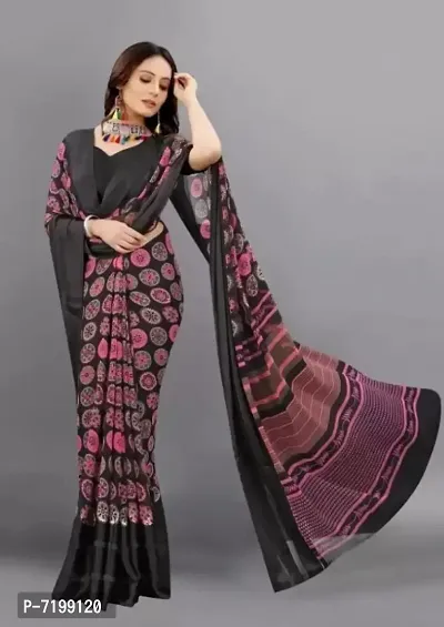 Beautiful Georgette Printed Satin Patta Border Saree With Blouse Piece For Women-thumb0