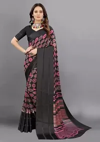 Beautiful Georgette Printed Satin Patta Border Saree With Blouse Piece For Women-thumb1