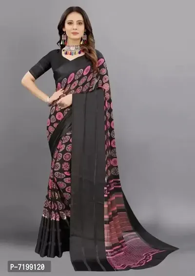 Beautiful Georgette Printed Satin Patta Border Saree With Blouse Piece For Women-thumb2