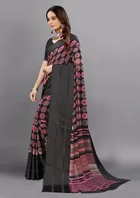 Beautiful Georgette Printed Satin Patta Border Saree With Blouse Piece For Women-thumb2