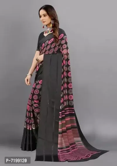 Beautiful Georgette Printed Satin Patta Border Saree With Blouse Piece For Women-thumb3