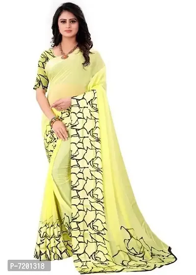 Beautiful Georgette Printed Satin Patta Border Saree With Blouse Piece For Women
