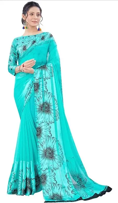 Beautiful Georgette Printed Sarees With Blouse Piece