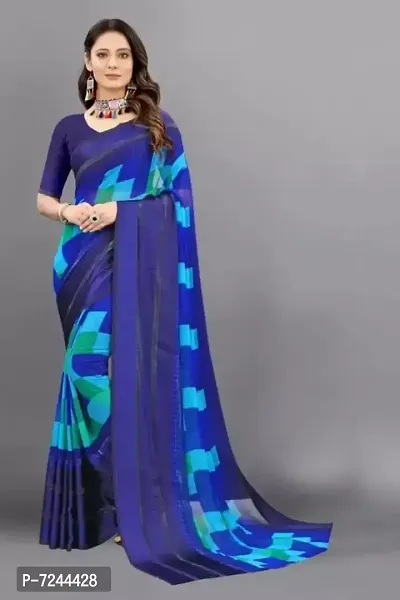 Beautiful Georgette Printed Satin Patta Border Saree With Blouse Piece For Women-thumb0