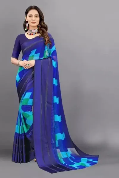 Georgette Printed Satin Patta Sarees with Blouse piece
