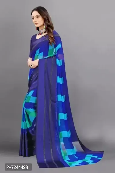 Beautiful Georgette Printed Satin Patta Border Saree With Blouse Piece For Women-thumb2