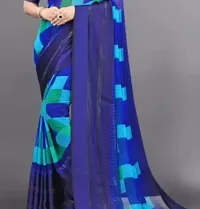 Beautiful Georgette Printed Satin Patta Border Saree With Blouse Piece For Women-thumb2