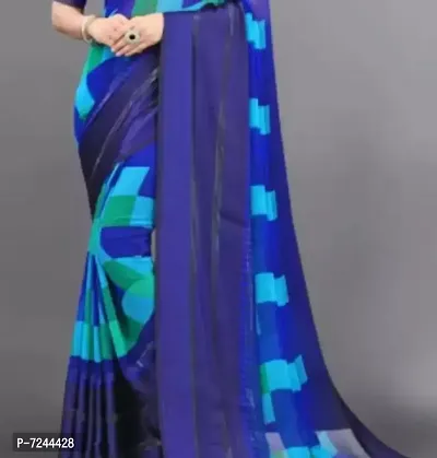 Beautiful Georgette Printed Satin Patta Border Saree With Blouse Piece For Women-thumb3