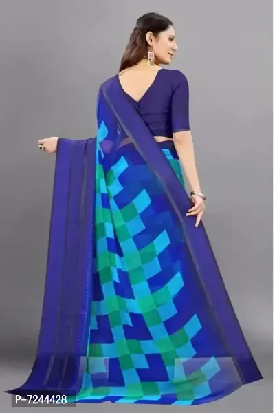 Beautiful Georgette Printed Satin Patta Border Saree With Blouse Piece For Women-thumb5