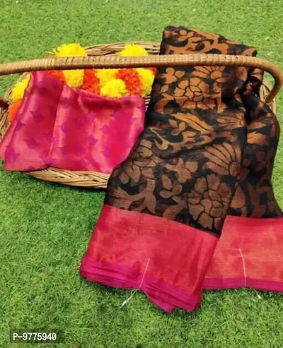 SITANJALI WOMANS PRINTED BRASSO SAREE WITH BLOUSE PIECE