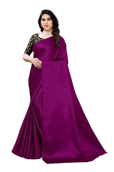 Kalkee Fashion Women's Solid Pure Satin Silk Saree With Brocade Matka DesignerJacquard Silk Blouse Piece