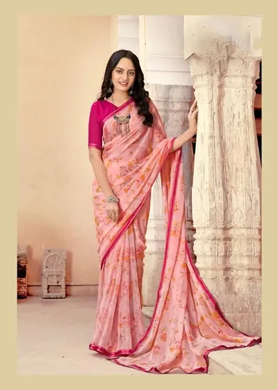 Chiffon Printed Partywear Sarees with Blouse Piece