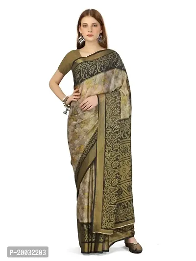 WOMANS PRINTED BRASSO SAREE WITH BLOUSE PIECE-thumb0