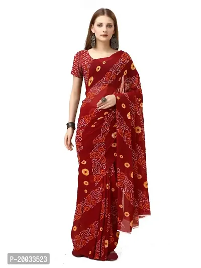 WOMANS PRINTED GEORGETTE SAREE WITH BLOUSE PIECE