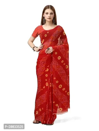 WOMANS PRINTED GEORGETTE SAREE WITH BLOUSE PIECE