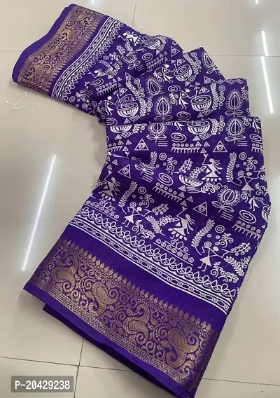 WOMANS PRINTED DOLA SILK SAREE WITH BLOUSE PIECE-thumb0