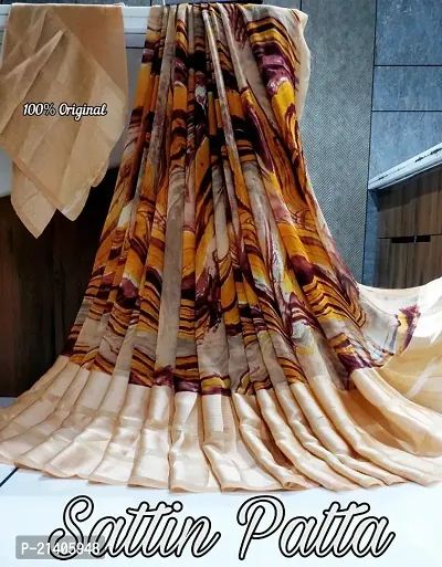 Attractive Satin Printed Saree with Blouse piece