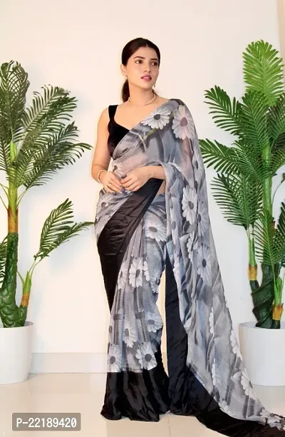 WOMANS PRINTED GEORGETTE  SAREE WITH BLOUSE PIECE-thumb0