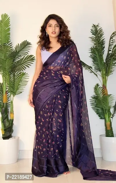WOMANS PRINTED GEORGETTE  SAREE WITH BLOUSE PIECE-thumb0