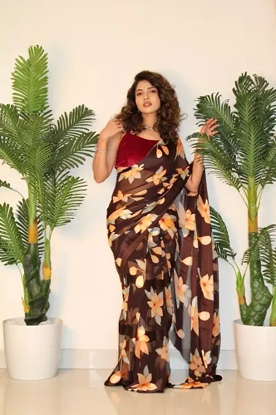 WOMANS GEORGETTE SAREE WITH BLOUSE PIECE